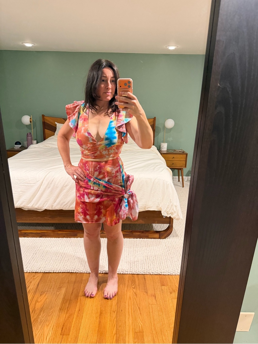 Tie-Dye Ruffle Tie Crop Top and Skirt - Multicolor